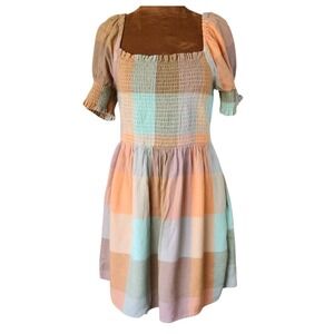 American Eagle Outfitters Dress Puff Sleeve‎ Picnic Colorful Size S Mini Pockets